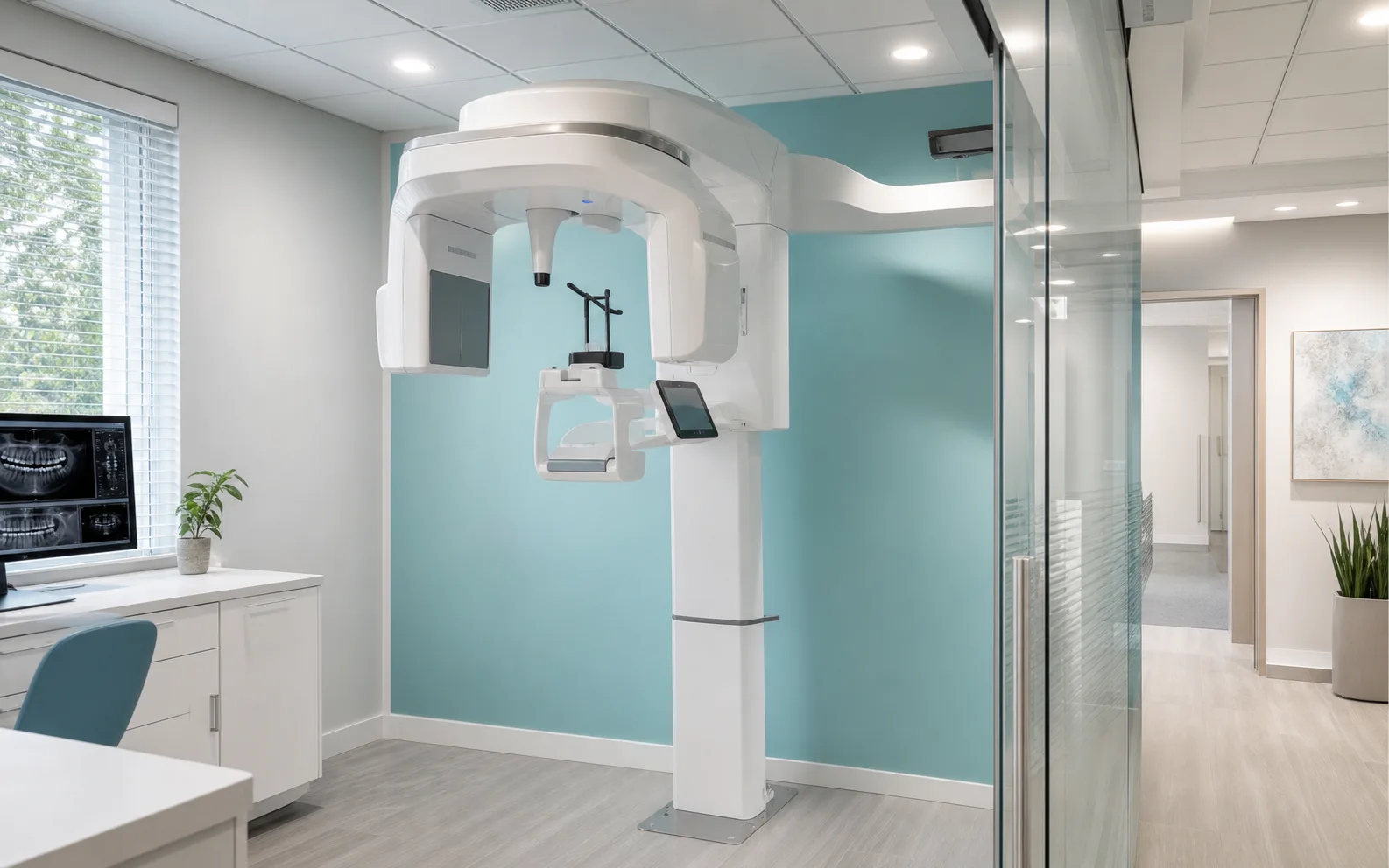 Panoramic dental diagnostics room with modern equipment