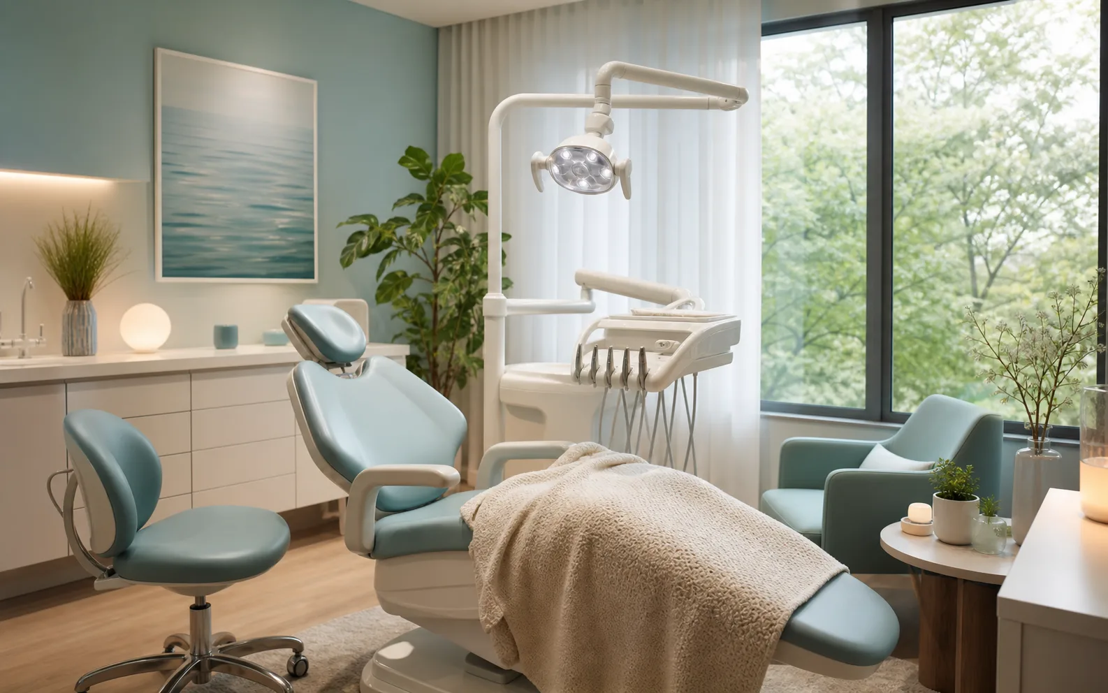 Calm dental care room designed for comfort and emergency visits